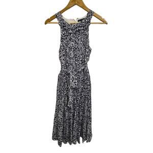 French Connection Womens Damask navy Ruffle Neck Dress Size 6